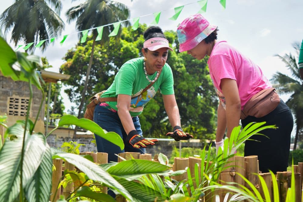 Community members gardening together
